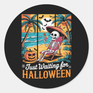 Wachten op Halloween Shirt Spooky Ghost Mannen Ronde Sticker