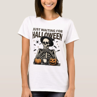 Wachten op Halloween skelet Drink koffie T-shirt