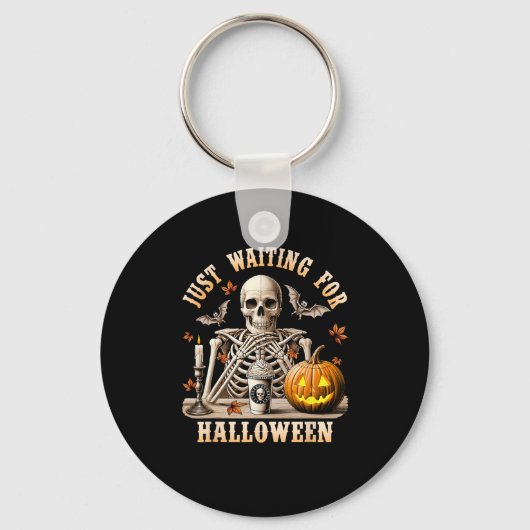 Wachten op Halloween Skeleton Coffee Spooky Sleutelhanger (Voorkant)