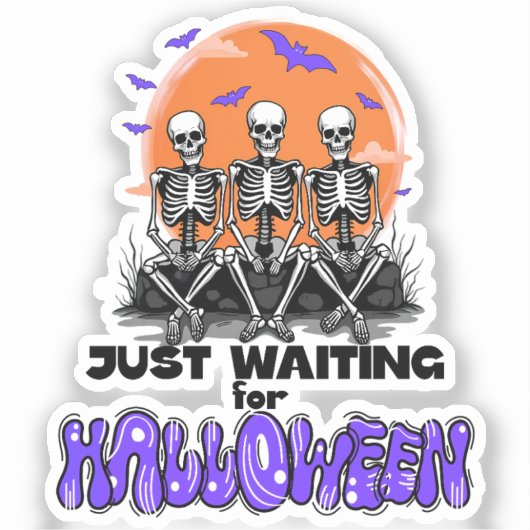 Wachten op Halloween Skeleton Funny Sticker (Voorkant)