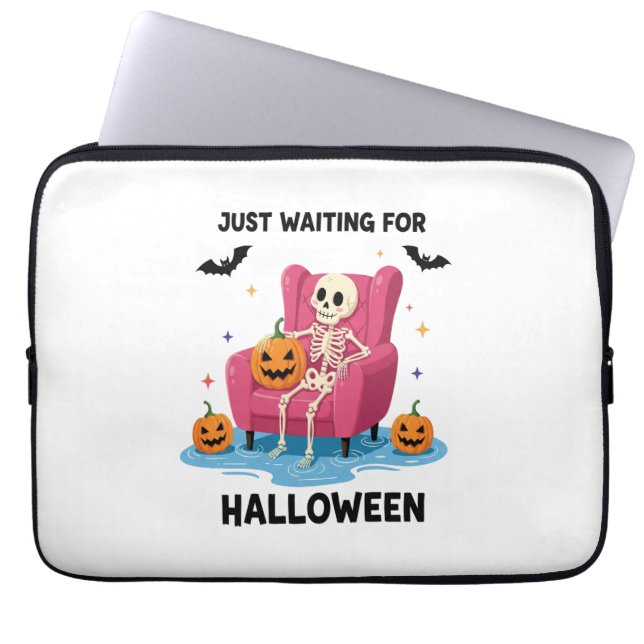 Wachten op Halloween Skeleton Laptop Sleeve (Voorkant)