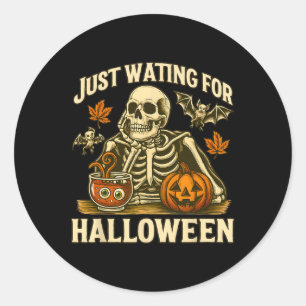 Wachten op Halloween Skeleton Pumpkin Design Ronde Sticker