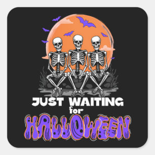 Wachten op Halloween Skeleton Spooky Vierkante Sticker