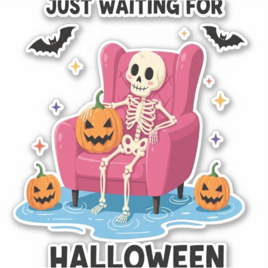 Wachten op Halloween Skeleton Sticker (Voorkant)