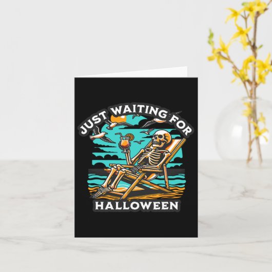 Wachten op Halloween Spooky Skeleton Summer Kaart (Gele Bloem)