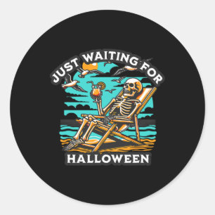 Wachten op Halloween Spooky Skeleton Summer Ronde Sticker