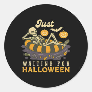 Wachten op Halloween Spooky Skeleton Trick Ronde Sticker