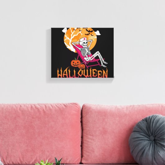 Wachten op Halloween Summer Nurse Skeleton P Canvas Afdruk (Insitu (Woonkamer))