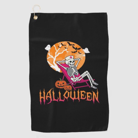Wachten op Halloween Summer Nurse Skeleton P Golfhanddoek (Voorkant)