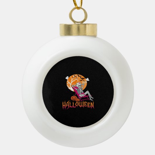 Wachten op Halloween Summer Nurse Skeleton P Keramische Bal Ornament (Voorkant)