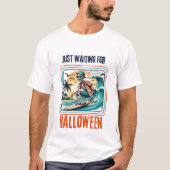 Wachten op Halloween Surfing Skeleton T-shirt (Voorkant)