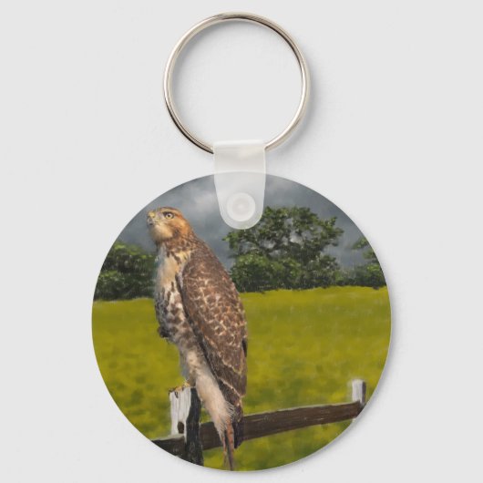 Wachten op het Storm - Red tail Hawk Sleutelhanger (Voorkant)