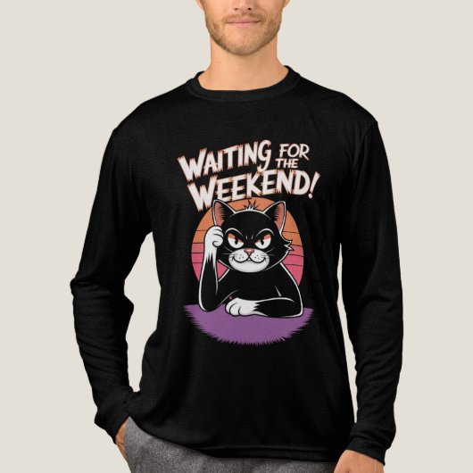 Wachten op het weekend - Grumpy Cat Retro Sunset Tri-Blend Shirt (Voorkant volledig)