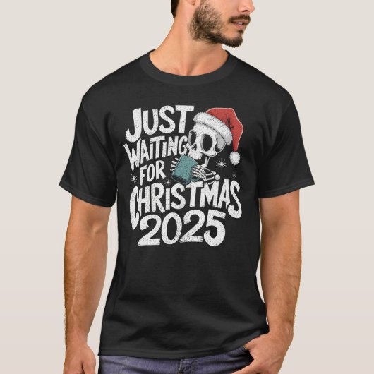 Wachten op kerst 2025 - Skeleton Santa T-shirt (Voorkant)
