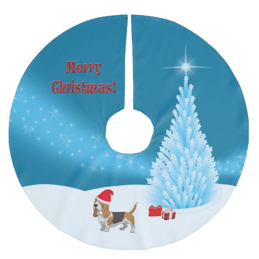 Wachten op kerstboomrok met Santa Basset Hound Kerstboom Rok (Voorkant)