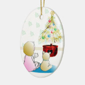 Wachten op kerstkerstversiering keramisch ornament (Links)