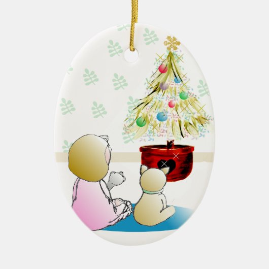 Wachten op kerstkerstversiering keramisch ornament (Voorkant)