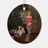 Wachten op kerstkerstversiering keramisch ornament (Links)