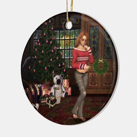 Wachten op kerstkerstversiering keramisch ornament (Links)