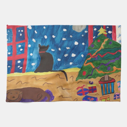 Wachten op kersttheehanddoeken theedoek (Horizontaal)