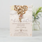 Wachten op neutraal luchtballon Teddy Baby shower Kaart (Staand voorkant)