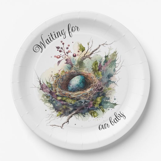 Wachten op onze Baby Papieren Bordje (Voorkant)