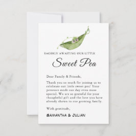 Wachten op onze kleine zoete erwt bedankje bedankkaart