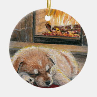Wachten op Santa Dog Puppy Fireplace Ornament