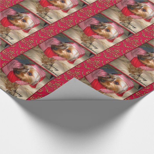 Wachten op Santa Kerstmis Yorkie Customize Cadeaupapier (Hoek)