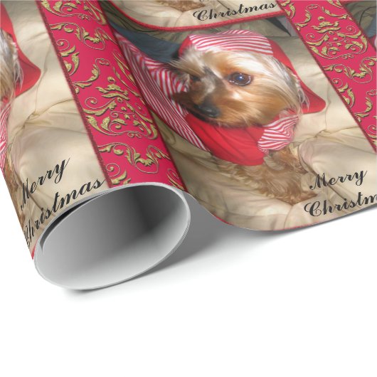 Wachten op Santa Kerstmis Yorkie Customize Cadeaupapier (Rol Hoek)