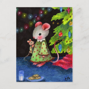 Wachten op Santa Mouse - kerstkunst met koorts Feestdagenkaart
