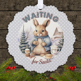 Wachten op Santa Schattig konijnenkerst Ornament Kaart