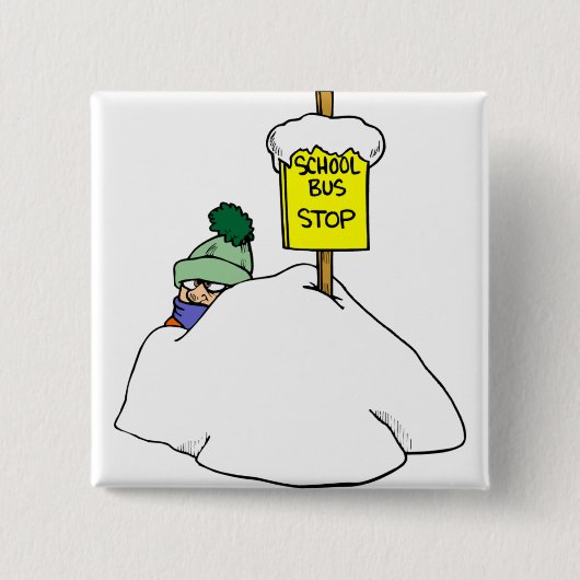 Wachten op schoolbus in wintersneeuw vierkante button 5,1 cm (Voorkant)