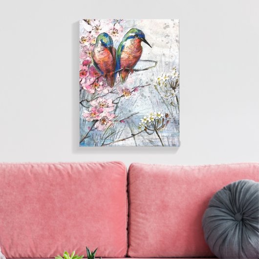 Wachten op Supper Kingfisher Bird Illustratie Canvas Afdruk (Insitu (Woonkamer))