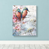 Wachten op Supper Kingfisher Bird Illustratie Canvas Afdruk (Insitu (Houten vloer))