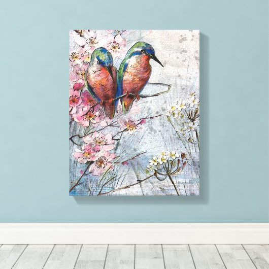 Wachten op Supper Kingfisher Bird Illustratie Canvas Afdruk (Insitu (Houten vloer))