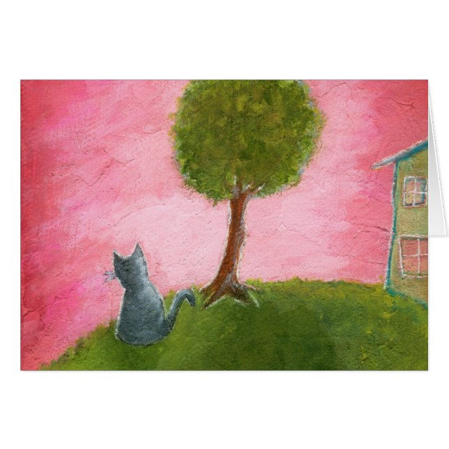 Wachten op Treat Bag, Whimsical Kitty Cat Art (Voorkant Horizontaal)