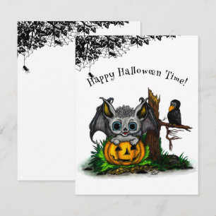 Wachten tot Halloween, Mooie Vleermuis en Raaf RSVP Kaartje