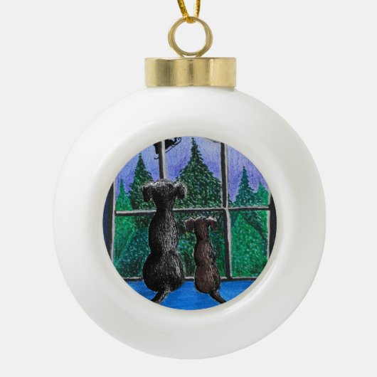 wachtend op de Kerstman hond Keramische Bal Ornament (Voorkant)