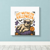 Wachtend Op Halloween Highland Rund Canvas Afdruk (Insitu (Houten vloer))