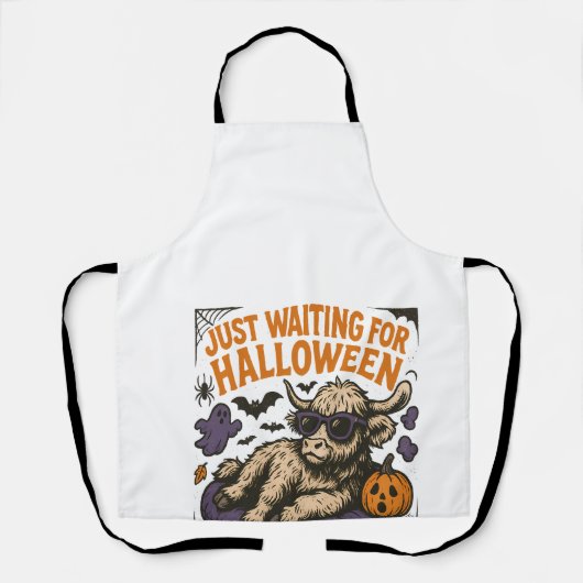 Wachtend Op Halloween Hoogland Koe Schort (Voorkant)