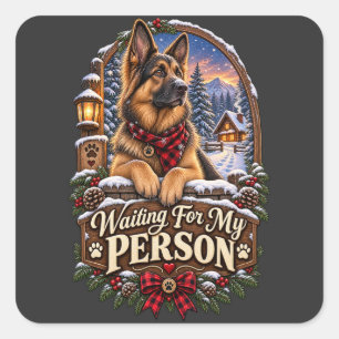 Wachtend op mijn persoon Duitse Herdershond Kerst Vierkante Sticker