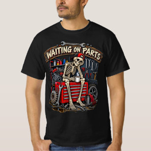 Wachtend op Onderdelen Automechanic Skelet Automot T-shirt