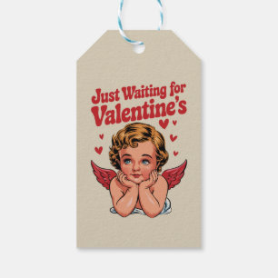 Wachtend op Valentijnsdag Retro Baby Cupid Liefde Cadeaulabel