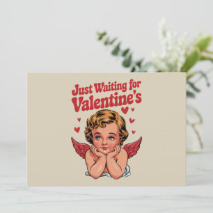 Wachtend op Valentijnsdag Retro Baby Cupid Liefde Feestdagenkaart