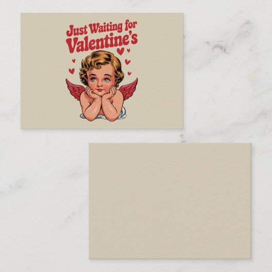 Wachtend op Valentijnsdag Retro Baby Cupid Liefde Notitiekaartje (Voorkant / Achterkant)