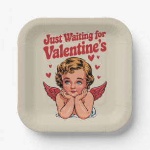 Wachtend op Valentijnsdag Retro Baby Cupid Liefde Papieren Bordje