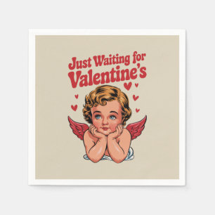 Wachtend op Valentijnsdag Retro Baby Cupid Liefde Servet