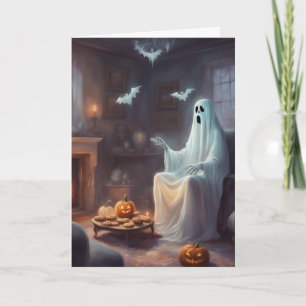 Wachtende Geest Spokenhuis Halloween Groet Kaart