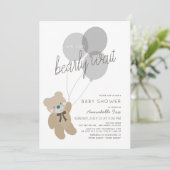 Wachttijd Beer Genderneutraal grijs Baby shower Kaart (Staand voorkant)